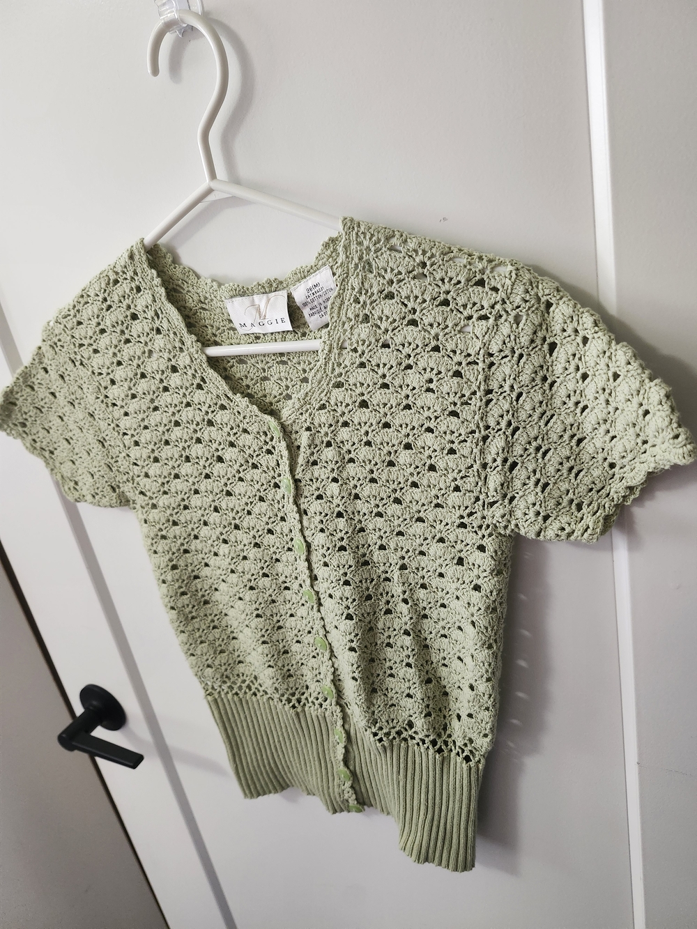 Handmade Green Crochet Short-Sleeve Cardigan Sweater